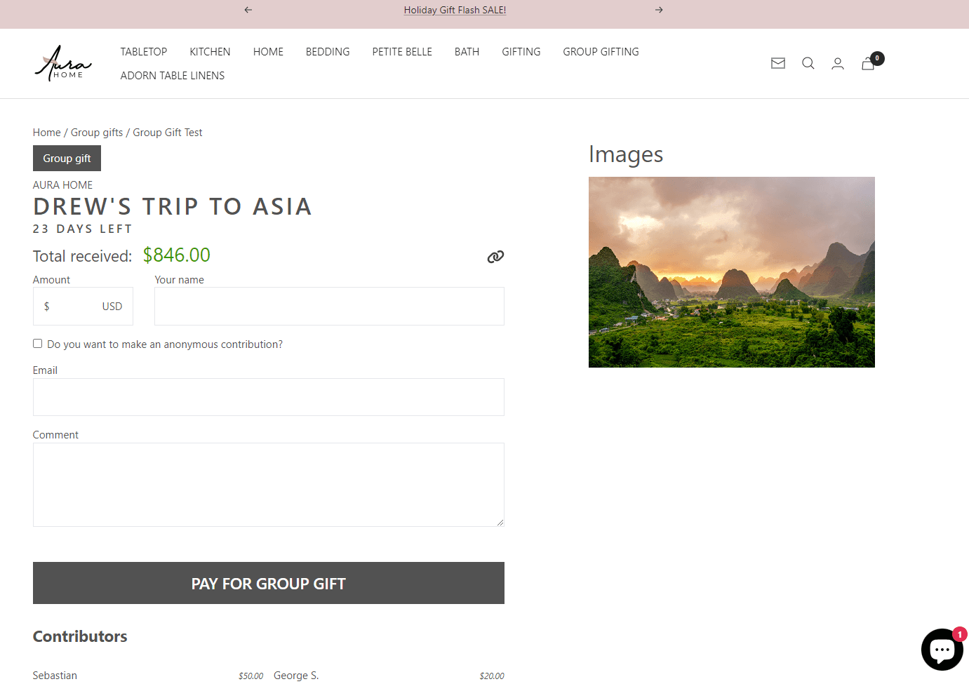 Custom extension to the physical & online store that allows customers to create registries and pool money to cash out as in-store credit or a Gift Card